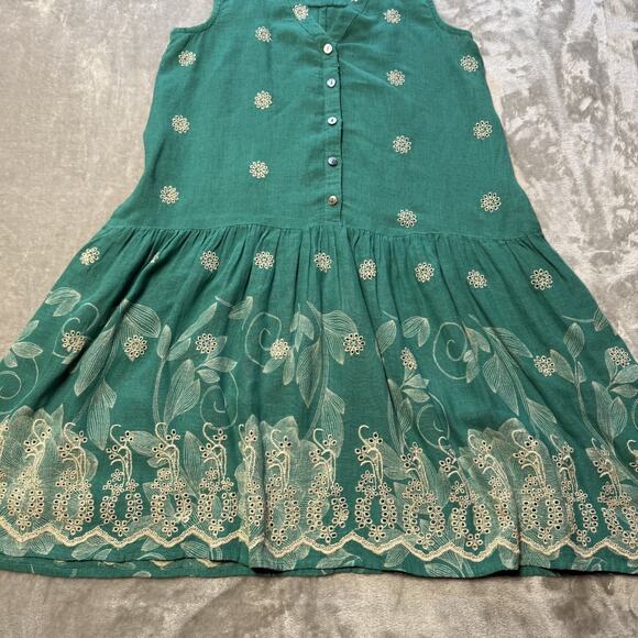 Maeve Dress XS P Green Sleeveless Embroidered Tunic Linen Floral Boho Summer - Picture 4 of 9